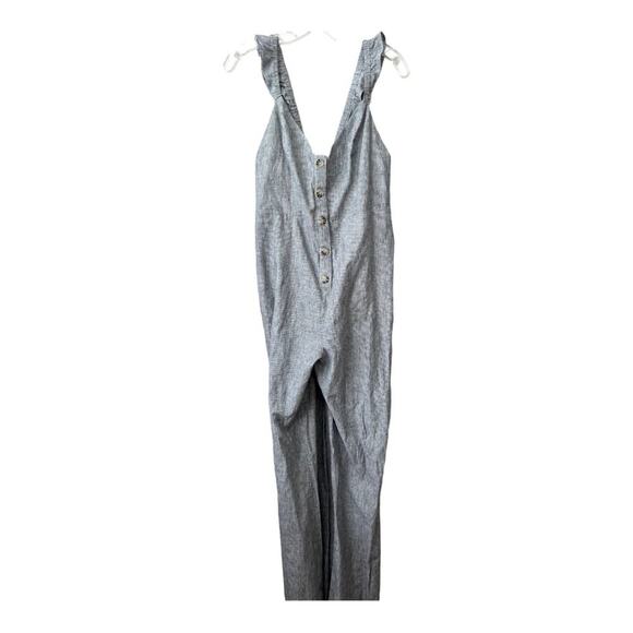 Lovers + Friends Kat Linen Blend Jumpsuit Ruffle Strap  Chambray Gray Medium M - Picture 3 of 9